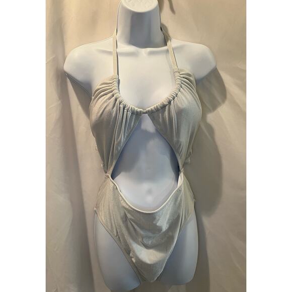 Shade & Shore Silver One Piece Cutout Swimsuit - NWOT - Size L - Picture 1 of 7
